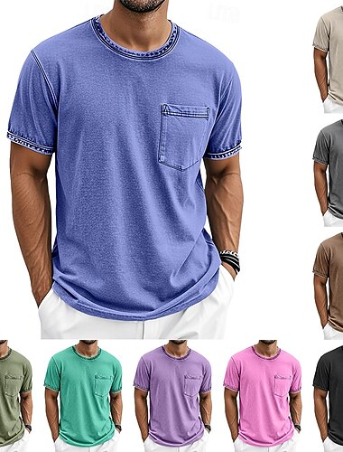  Herren T Shirt Hemd aus 100 % Baumwolle in Säurewaschung Kurzarm Rundhalsausschnitt Sommer Frühling Ganzjahres Einfarbig Einfache Elegant Vintage Neutral Tasche Stückgefärbt Betrübt Lässig Heim