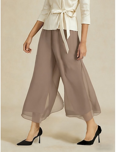  Dame Bred Bukseben Bukser med rett ben Elegant Full lengde Medium Midje Naturlig Elastisk midje Elastisk Avslappet Daglig Cocktailfest Avdempet Grå Sommer Vår Høst