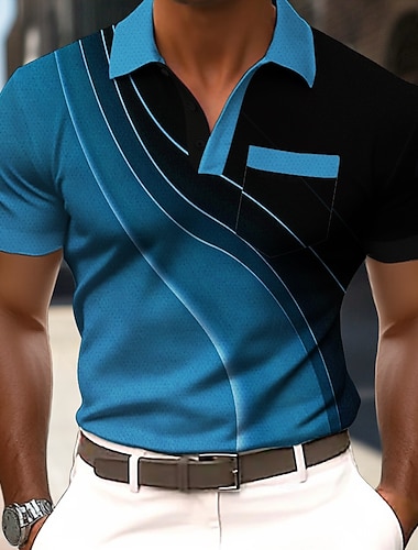  Herren Farbverlauf Geometrisch Poloshirts Kurzarm Polo-Shirts Revers Business-Casual Outdoor Ferien Alltagskleidung Tasche 3D-Druck Sommer Frühling Blau Rote Purpur