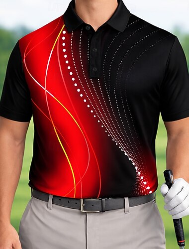  Voor heren Meetkundig Golf Sport Poloshirts Korte mouw Poloshirt Overhemden met kraag Casual Sportkleding Knop Zomer Lente blauw Rood Paars