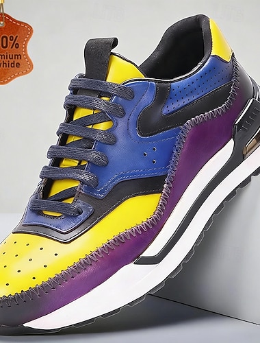  Herren-Sneaker aus echtem Leder mit Farbblock-Design – trendiger Streetstyle, Freizeit-, Outdoor- und Alltags-Sneaker