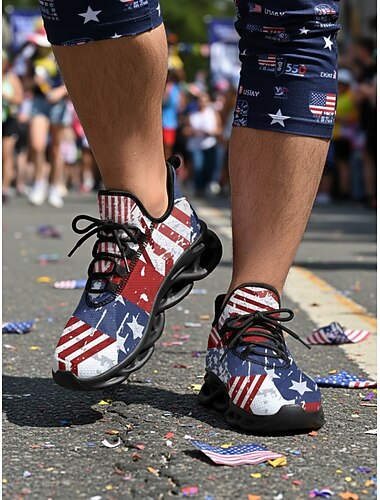  Patriotische Herren-Sneaker mit US-Flagge – leichte, atmungsaktive Schnürschuhe zum Laufen, ideal für den Unabhängigkeitstag, Paraden und Spaziergänge im Freien. &Freizeitkleidung