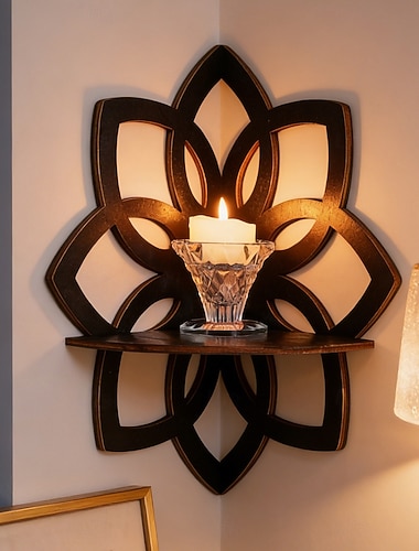  Mensola galleggiante a forma di fiore di loto nero, mensola da parete fai-da-te in legno a 8 petali, portaoggetti decorativo per candele, complemento d'arredo, espositore per soggiorno, organizer per