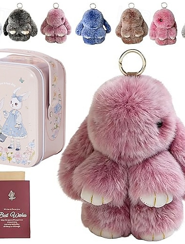  Hasen-Schlüsselanhänger mit Dose, niedlicher Osterhasen-Plüsch-Schlüsselanhänger mit Karte, handgefertigte, weiche Plüschhasen-Anhänger, Ostergeschenk, süßer Ostergeschenk-Schlüsselanhänger für