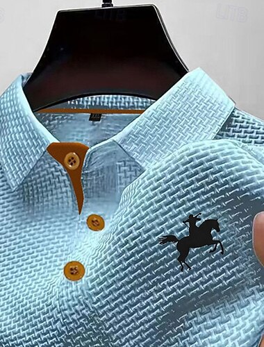  Herren Waffel-Poloshirts Textur Lässig Arbeit Revers Kurzarm Basic Modern Grafik Texture Kühlung Eis Seide Frühling & Sommer Blau Schwarz Weiß Marineblau Grau Leicht Blau Waffel-Poloshirts