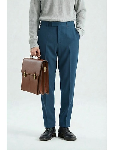  Pour des hommes Coton Lin Dress Pants works Affaires Bureau Style formel Léger Classique Noir Marine foncé Bleu Océan Printemps & Été Pantalon Couleur Unie Coupe sur mesure Long Non Elastique