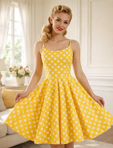  Jaren '50 Retro vintage rockabilly Jurken Swing Jurk Flare Jurk Mouwloos Spaghetti Bandjes Polka dots Wijd uitlopend Schommel Ronde hals Kostuum Dames Carnaval Maskerade Schoolfeest Kantoor / Formeel