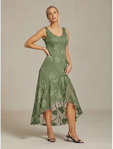  Damen Maxikleid Rüschenkleid Elegant Täglich Urlaub Hochzeitsgast Spitze Geschichtet Normale Passform Blumen Ärmellos Kurzarm U-Ausschnitt Schiefergrün