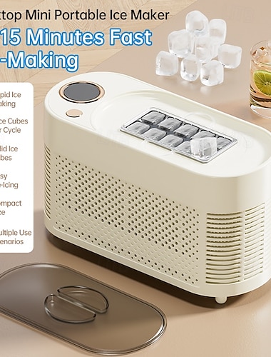  Mini macchina per il ghiaccio portatile, macchina per il ghiaccio da banco, produzione rapida di ghiaccio in 10-15 minuti, 10 cubetti di ghiaccio solidi per ciclo, macchina per il ghiaccio compatta,