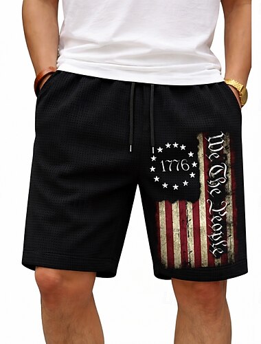  Homens Bandeira dos EUA Nós as pessoas 250º aniversário dos Estados Unidos Calções Waffle Shorts casuais Shorts texturizados Cintura Média Patriótico Feriado Cintura elástica com cordão Shorts com