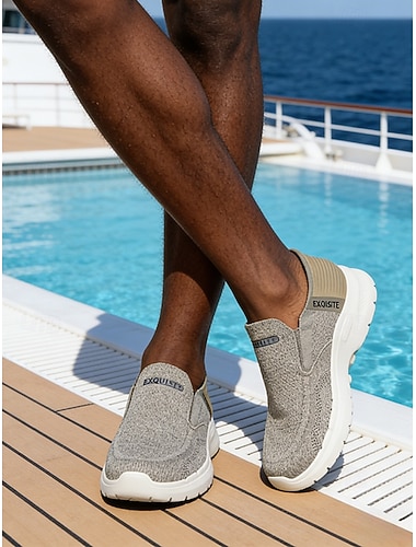  herreslip-on strikkede sneakers – fritidssko for øy- og cruisebruk, lette, pustende sko, reise- og feriestedsko