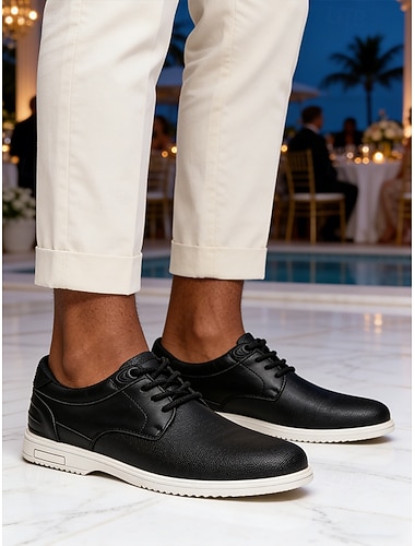  Herre svarte, avslappede derbysko med snøring, lette og komfortable oxfordsko for feriesteder, feriemiddager, cruisekvelder, hotellfester, smart, avslappet reise og sommerkveldsantrekk