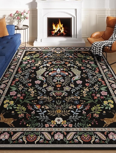  Tapis vintage à motifs floraux, couverture intégrale, antidérapant, résistant, facile à nettoyer, lavable en machine, pour salon et chambre.