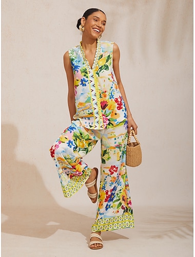  Luftig ermeløs topp i lin-look med sitrusfarge og høytid