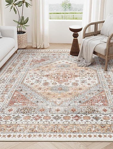  Tapis de style ethnique persan, tapis de chevet bohème vintage pour chambre à coucher, tapis antidérapant et résistant pour salon