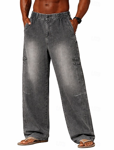  Herren Hose Freizeithose Sommerhose Baggy-Hosen Acid-Wash-Hosen Elastischer Bund Gerader Schnitt Einfach Komfort Atmungsaktiv Volle Länge Lässig Täglich Outdoor Mode Retro Vintage Blau Grau