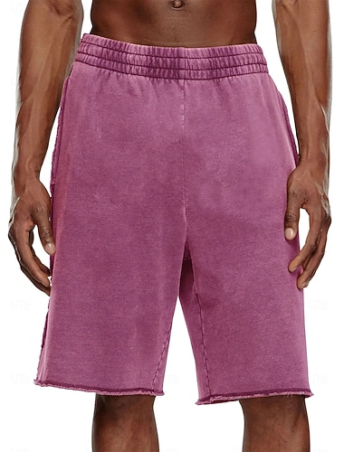  Homens 100% Algodão Calção Shorts de verão Shorts casuais Shorts com lavagem ácida Bolsos Cintura elástica Lavado Conforto Respirável Comprimento do joelho Casual Ao ar livre Praia Férias Moda Preto
