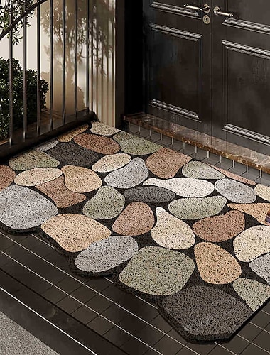  PVC-Badematte aus Luffa, Kieselstein-Fußmatte, rutschfester Eingangsbereichteppich, waschbare, flache Willkommensmatte für Terrasse, Veranda, Hauswirtschaftsraum, Landhausstil