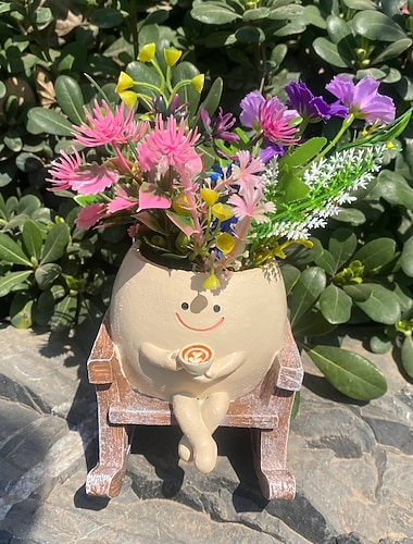  Dekorative Figur in Form eines lächelnden Schaukelstuhls mit Blumentopf, kreative Tischdekoration für Zimmerpflanzen, Sukkulenten, kleine Blumen, Wohnzimmer, Schlafzimmer, Schreibtisch, Balkon