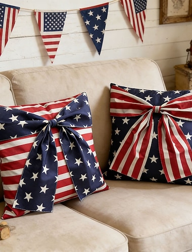 Kissenbezug zum 250. Jahrestag der USA mit Schleifenmotiv, Gedenkmotiv (1776–2026), Gartendekoration für patriotische Feierlichkeiten zum 4. Juli (Unabhängigkeitstag), 2- oder 4-teilige Sofadekoration