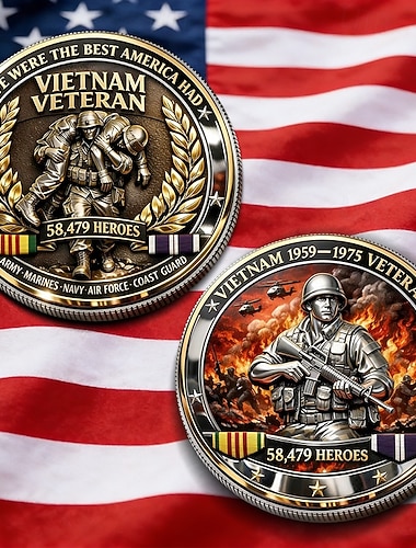  Minnemynt for Vietnamkrigsveteraner 1959–1975, hyllestmynt til utfordring, 58 479 helter, militær samlergave til hæren, marinen, marinesoldatene, luftforsvaret &kystvakt, patriotisk minnesmerke