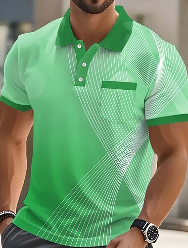  Férfi Geometriai Linije Pólóingek Rövid ujjú Pólóingek Galléros ingek Alkalmi Szabadtéri Sportruházat Hétköznapi viselet 3D nyomtatás Gombok Tavaszi nyár Medence Rubin Bíbor