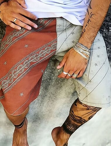  رجالي نموذج هندسي شورت العرق شورت الشاطئ تيري شورت خصر متوسط عتيق / معتق مناسب للبس اليومي ملابس الشارع مناسب للعطلات رباط مرونة الخصر طباعة ثلاثية الأبعاد مصمم ملابس