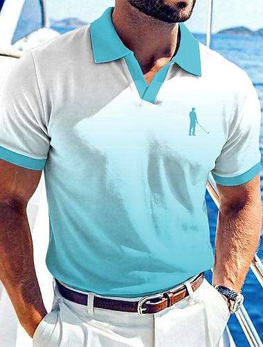  Per uomo Ombre Polo Hawaiane Manica Corta Magliette polo Scollo a V Casual Resort Athleisure Abbigliamento quotidiano Abbigliamento da vacanza Primavera & Estate Blu azzurro cielo Rosso