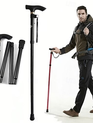  Bastón de trekking plegable ultraligero con extensión rápida en 1 segundo, equipo esencial para senderismo con punta resistente al desgaste, empuñadura ergonómica de EVA, bastón de viaje portátil