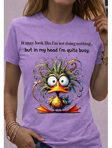  dam t-shirt rolig humor citat tryck grafisk djurbokstäver snygg klassisk avslappnad kortärmad rund hals rund hals normalt toppar daglig helg ljusbeige ljuslila lila
