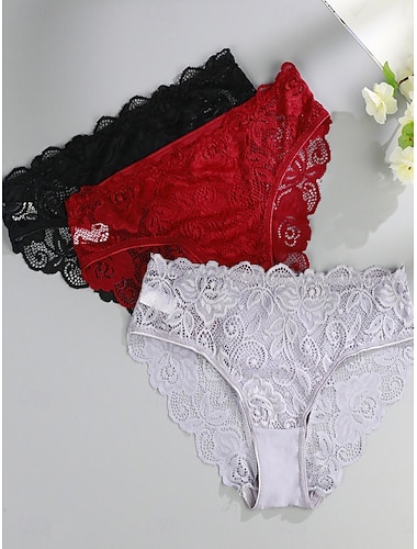  Damen Slips Spitze Elastischer BundNightwearBaumwolle Nylon Einfarbig Mode Niedlich Blau Schwarz Weiß Rosa Rote Frühling & Sommer Herbst Winter Winter