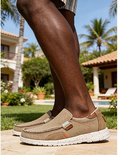  Slip-on herreloafers i lerret, fleksible og myke, komfortable utendørssko for reiser, daglig bruk og fritidsaktiviteter