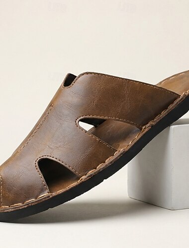  herre brune slidesandaler med åpen tå, avslappede tøfler, myke, komfortable sommersko for strandferie, reiser, hjemmeklær, friluftsliv og avslappet hverdagsstil