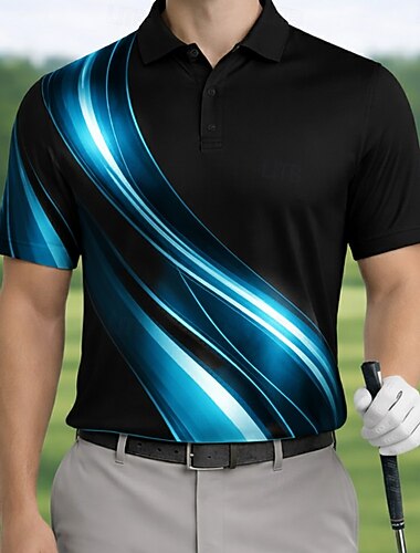  Voor heren Meetkundig Golf Poloshirts Korte mouw Poloshirt Revers Casual Sportkleding Alledaagse kleding 3D-afdrukken Knop Zomer Lente blauw Wit Rood