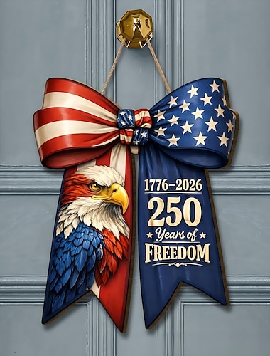  cartello in legno per il 250° anniversario degli Stati Uniti, decorazione da appendere alla porta per il giorno dell'indipendenza patriottica, targa da parete con bandiera americana per la fattoria,