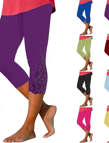  Damen Caprihose Chinos Leggings Urlaub Streetwear Lässig Wadenlang Mittlere Taillenlinie Einfach Spitze Elastischer Bund Komfort Atmungsaktiv Dehnbar Täglich Outdoor Streetwear Schwarz Wein Blau Grün