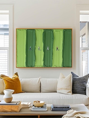  golfveggkunst teksturert fairwaymaleri med miniatyrspillere på grønt lerret