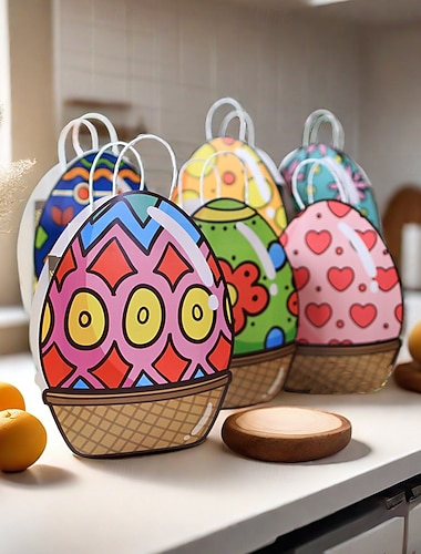  18 kpl pääsiäismuna-paperisia lahjapusseja, 6 värikästä kuviota, 3 kutakin, munanmuotoiset herkkupussit karkeille, pääsiäisjuhlien lahjapussit lapsille, koulujen luokkahuonepalkinnot, kevään loman