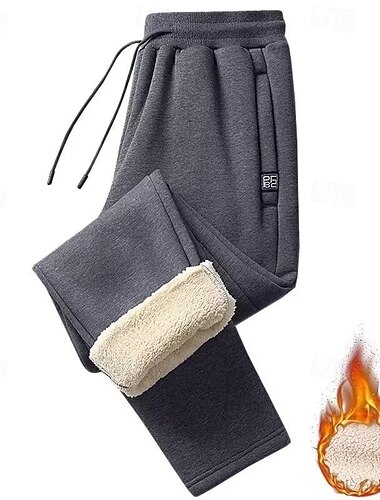  Voor heren Sherpa Fleece broek Winter broek Broek Joggingbroek met rechte pijpen Zak Trekkoord Elastische taille Effen Comfort Warm Buitensporten Dagelijks Modieus Casual Zwart Grijs Micro-elastisch