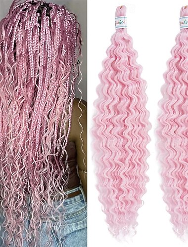  שיער סרוג גלי שיער קליעה מתולתל ורוד לתלתלי בוהו צמות שיער קליעה רטוב וגלי 24 אינץ' 2 חבילות תוספות שיער לקליעת גלי מים עמוקים