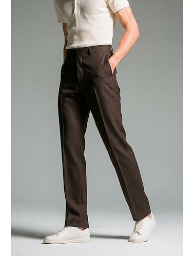  Pour des hommes Coton Lin Dress Pants works Pantalon décontracté Affaires Formel Classique Occasionnel Vert Armée Marine foncé Chocolat Printemps & Été Pantalon Couleur Unie Coupe régulière Long Non