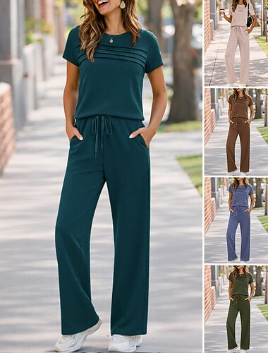  Per donna Set di tute e pullover Tuta da 2 pezzi Abiti da salotto Coulisse con tasca Tinta unita Set di Abbigliamento Sportivo Estate Primavera blu navy Nero Allenamento in Palestra Casuale Jogging