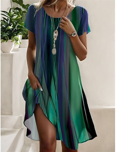  Per donna Abito al ginocchio Vestito Casual Abito Estivo Moda Moderno Quotidiano Weekend Vestibilità regolare Floreale Manica Corta Girocollo Arancione Verde Estate Primavera