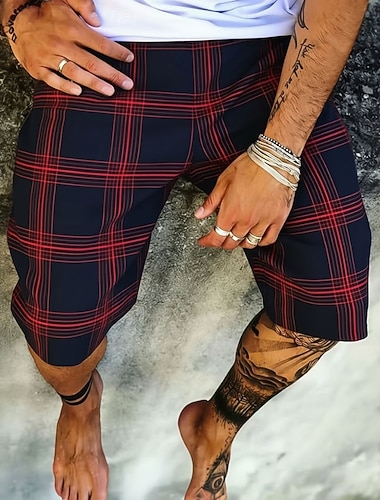  Herre Geometrisk Gitter / Teppe Svette shorts Strandshorts Terry Shorts Medium Midje Fashion Casual Daglig Gateklær Ferie 3D-utskrift Elastisk snøring i midjen Designer Klær