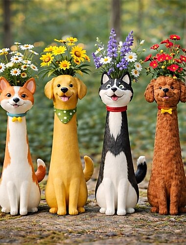  Vase en résine en forme de chien, fait main et original, pour la décoration de jardin. Pot de fleurs mignon en forme de chien, idéal pour les plantes grasses, à utiliser à l'intérieur comme à