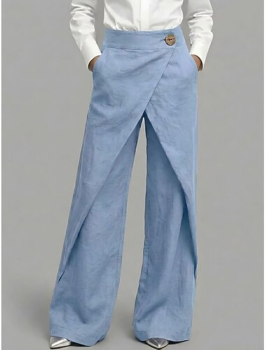  Per donna Pantaloni in cotone e lino Gamba larga Chinos Pantaloni Estivi Vacanza Essenziale Casual Lunghezza intera Vita Alta Semplice Comodo Comodità Morbido Inelastico Quotidiano All'aperto Vacanza