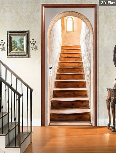  Habillage de porte à illusion d'optique 3D avec motif d'escalier imprimé en 2D – transformez votre entrée en une vue architecturale époustouflante