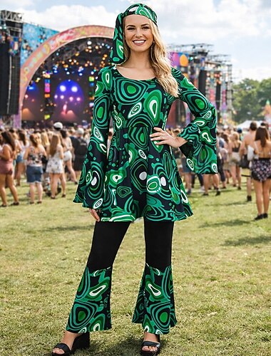  Set Rétro Vintage Années 1970 Blouse / Chemise Pantalon accessoire Manches longues Hippie Disco Géométrique Déguisement Femmes Halloween Carnaval Festival de Musique Soirée à thème rétro Adulte
