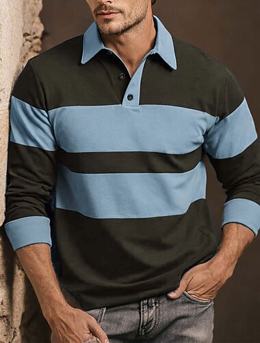 Voor heren Horizontale stroken Rugbypolo Lange mouw Poloshirt Overhemden met kraag Casual Buiten Sportkleding 3D-afdrukken Lente Herfst blauw Bruin Groen