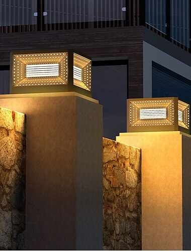  Pilaarlamp, paallamp, solar, hek-, terras- en tuinverlichting, lantaarn, kolomlamp voor vlakke oppervlakken, terras- en tuindecoratie, IP65 waterdicht, 3000K